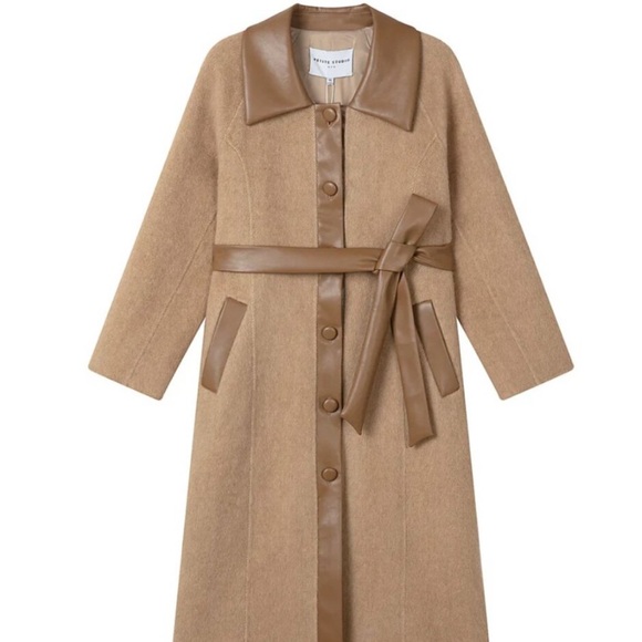 Petite Studio Tan Trench Coat with Leather Details - Picture 8 of 8